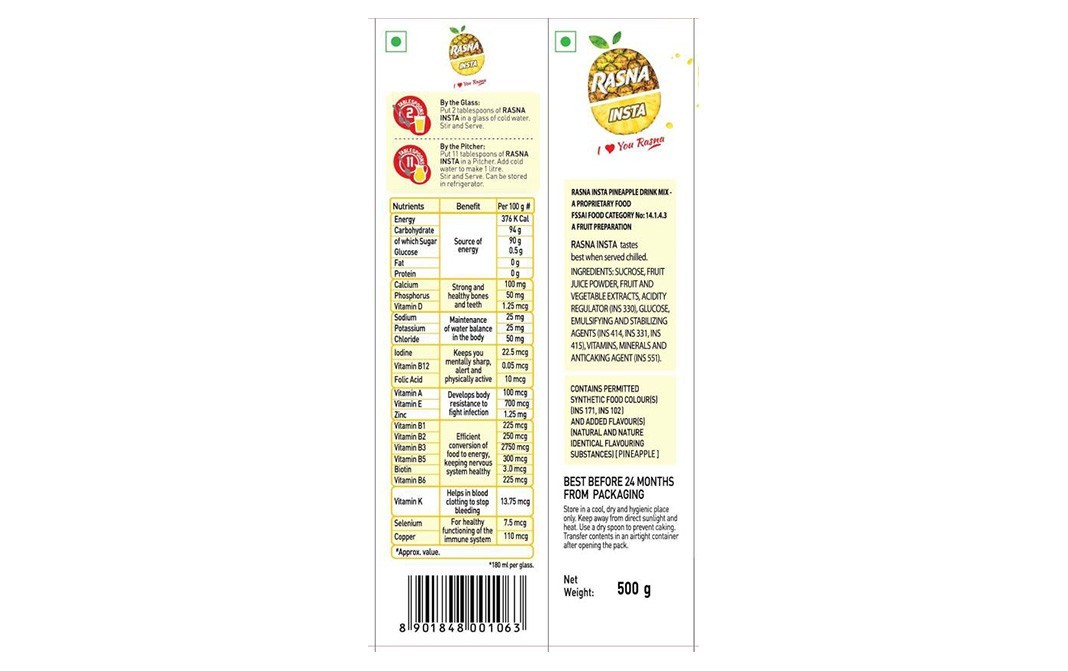 Rasna Insta - Instant Pineapple    Pack  500 grams